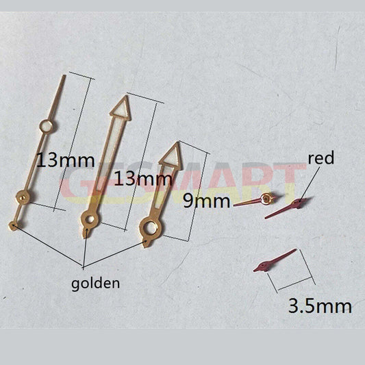 Green lume watch hands with 13mm golden trim for Miyota OS10 OS20 OS22 OS60 OS80 OS11