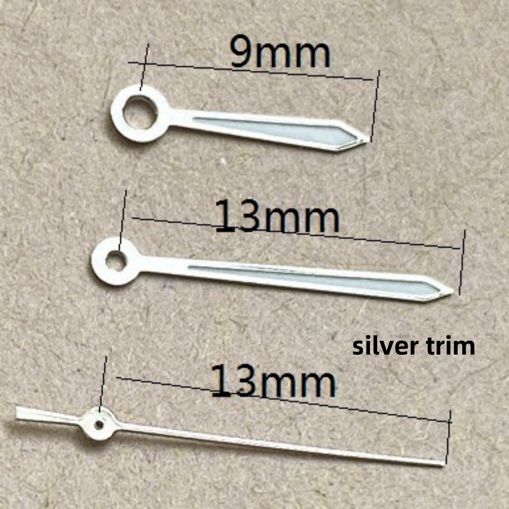 Silver Trim Narrow Arrow Shape Watch Hands Set for Ronda 515 quartz movement, precise timekeeping accessories.
