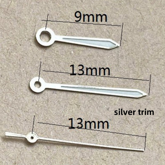 Silver Trim Narrow Arrow Shape Watch Hands Set for Ronda 515 quartz movement, precise timekeeping accessories.