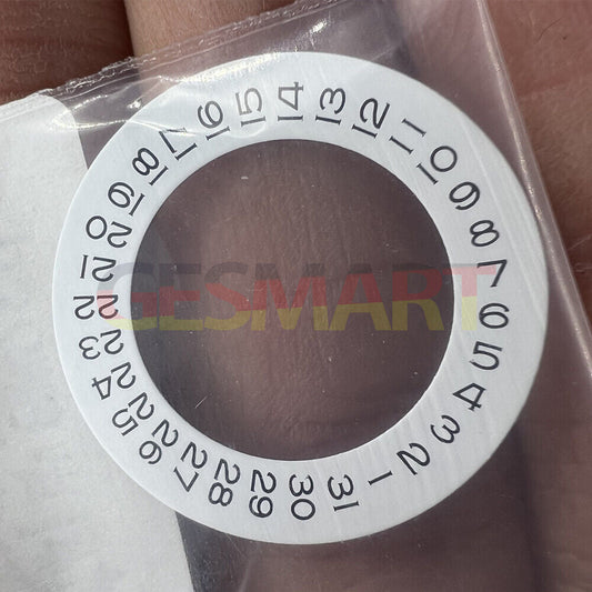 Wide brim white date wheel overlay for ETA 2836 movement, date window at 3 o'clock, watch accessory.