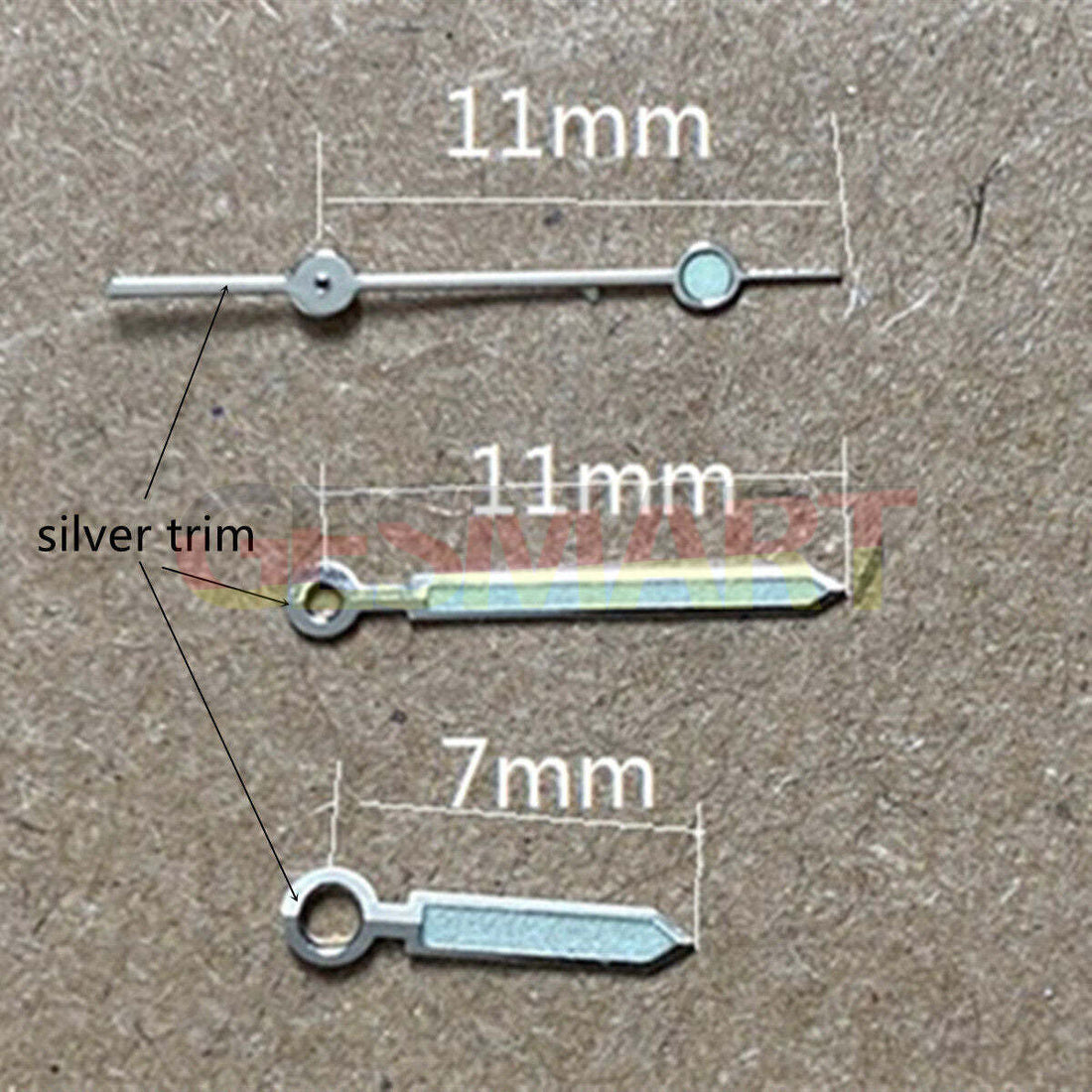 11mm Silver Trim Green Luminous Watch Hands for Miyota 1M12 Movement - Enhance Your Timepiece