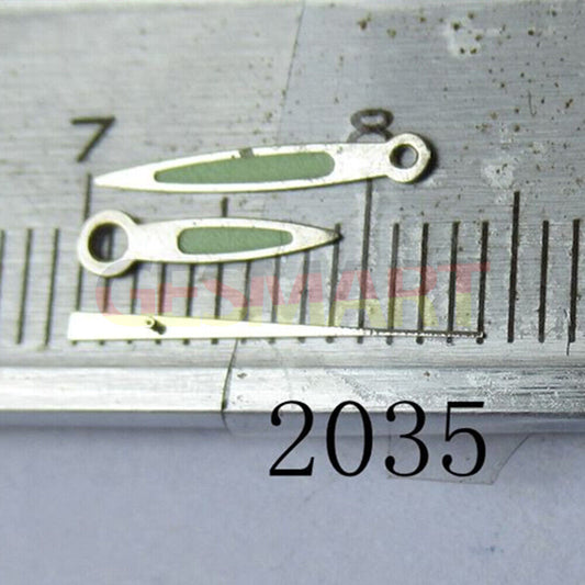 Silver trim green lume arrow watch hand for Miyota 2035 2115 2105 2305 movements.