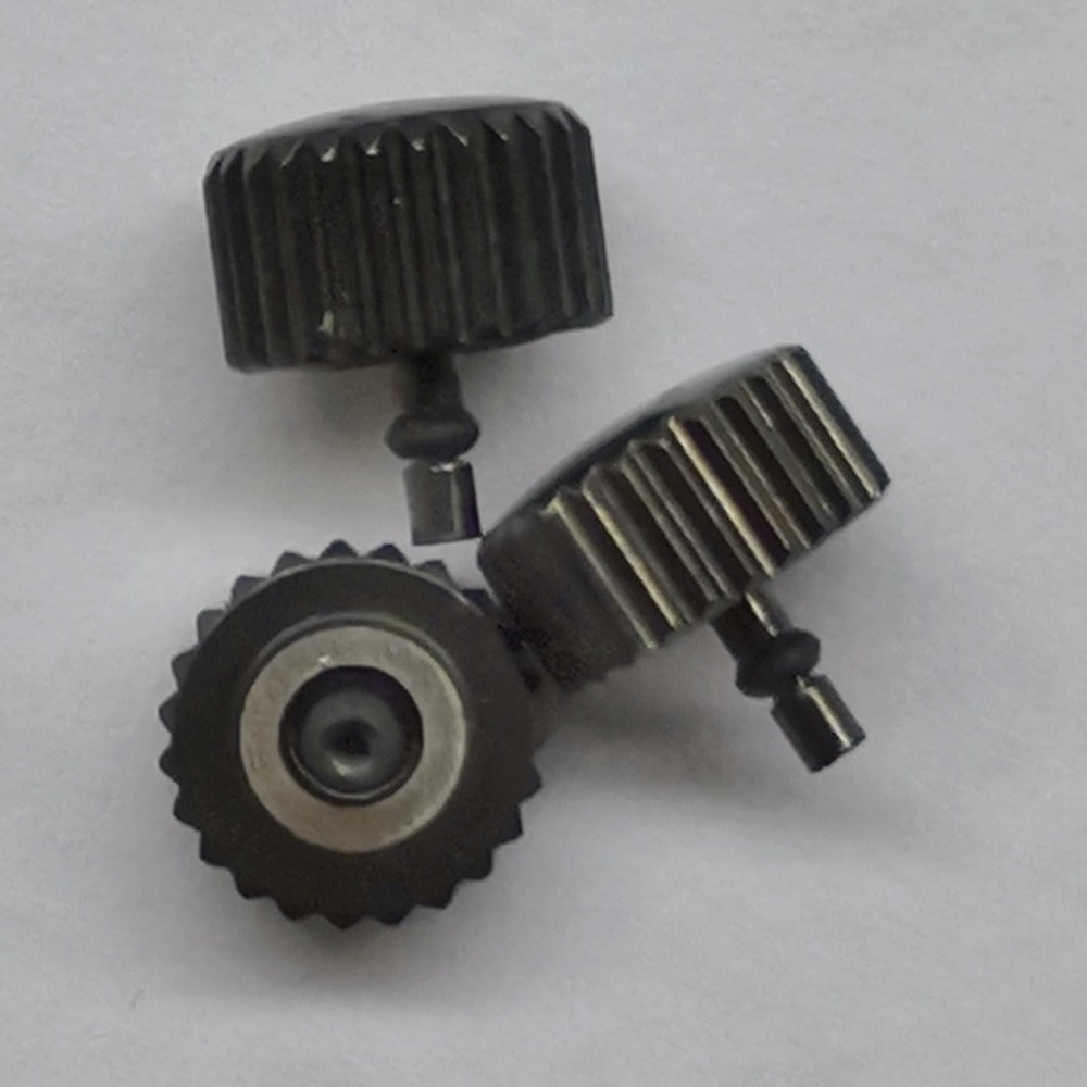Original Japan Made black watch crown for Seiko 5M84A, durable replacement part for Seiko watches.