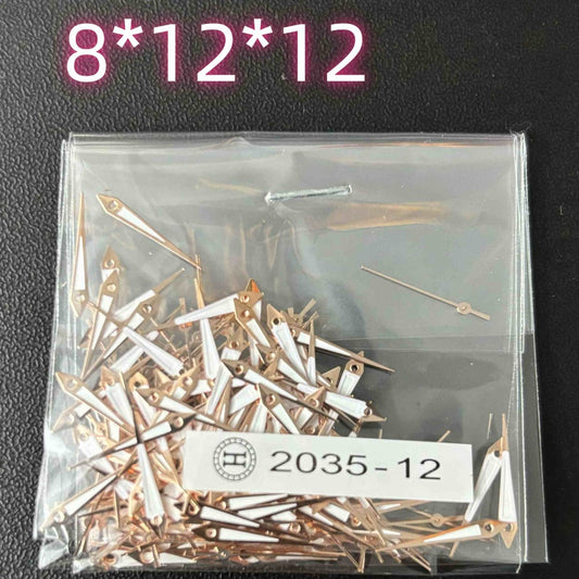Rose Gold 12mm Arrow Shape Watch Hands, 100 sets, compatible with Miyota 2035 2115 PC21 movements.