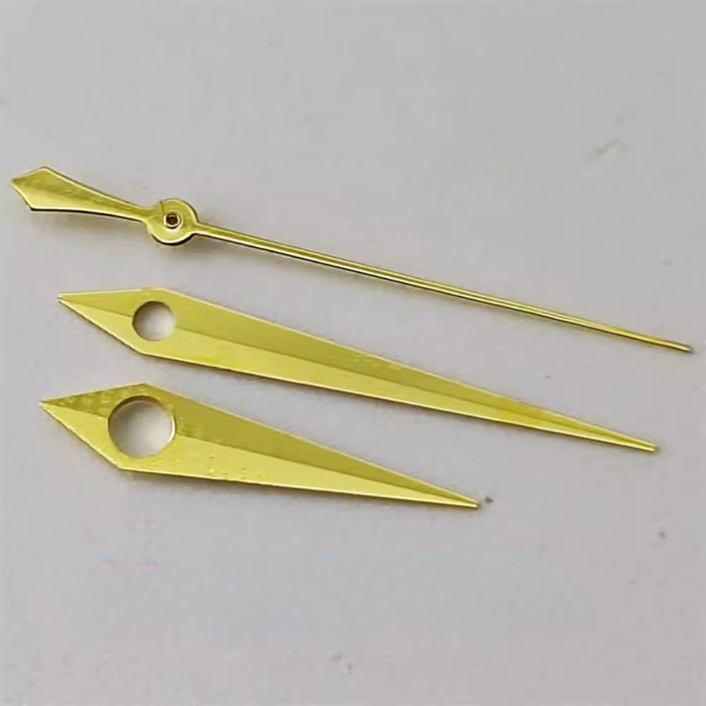 Golden trim watch hands set for NH34 NH35 NH36 movements, 8x12x12.5mm, precision fit.