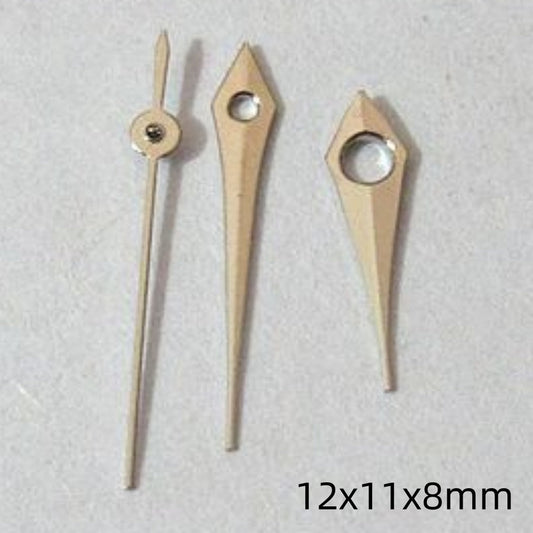 Silver trim arrow-shaped watch hands for Miyota 2035, 2115, 2105, 2305 movements.
