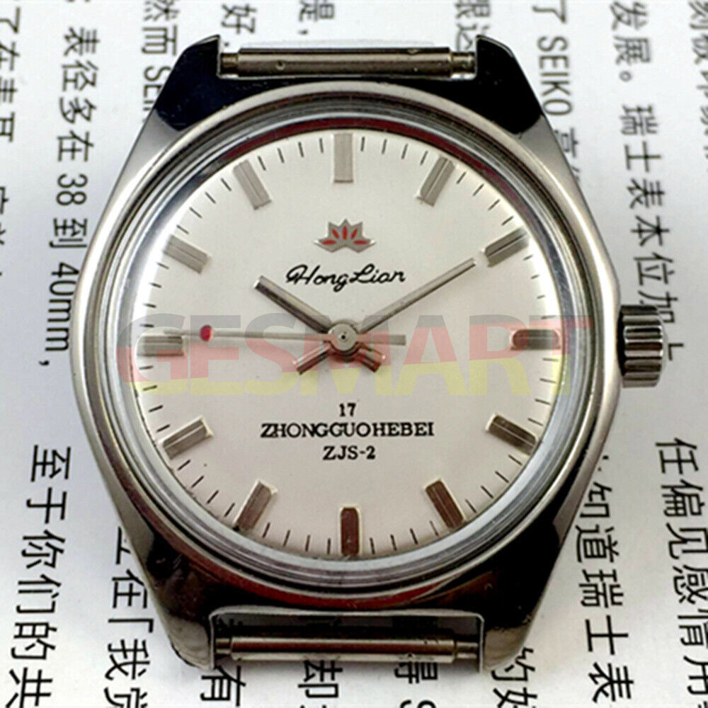 Classic Silver HONGLIAN Manual Mechanical Watch with Silver Dial and Leather Band