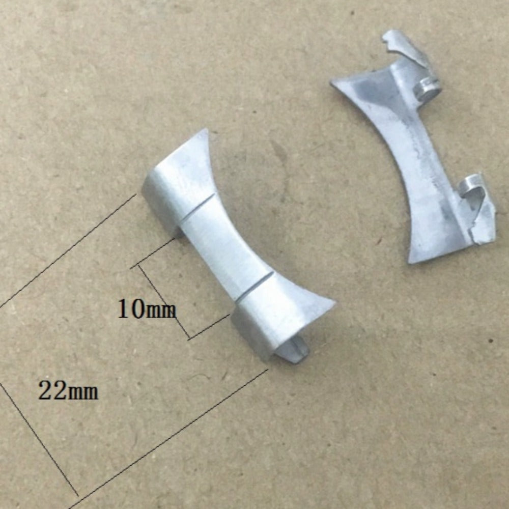 Silver matted 10x22mm curved end links with spring bars for watch bracelets by #48 brand