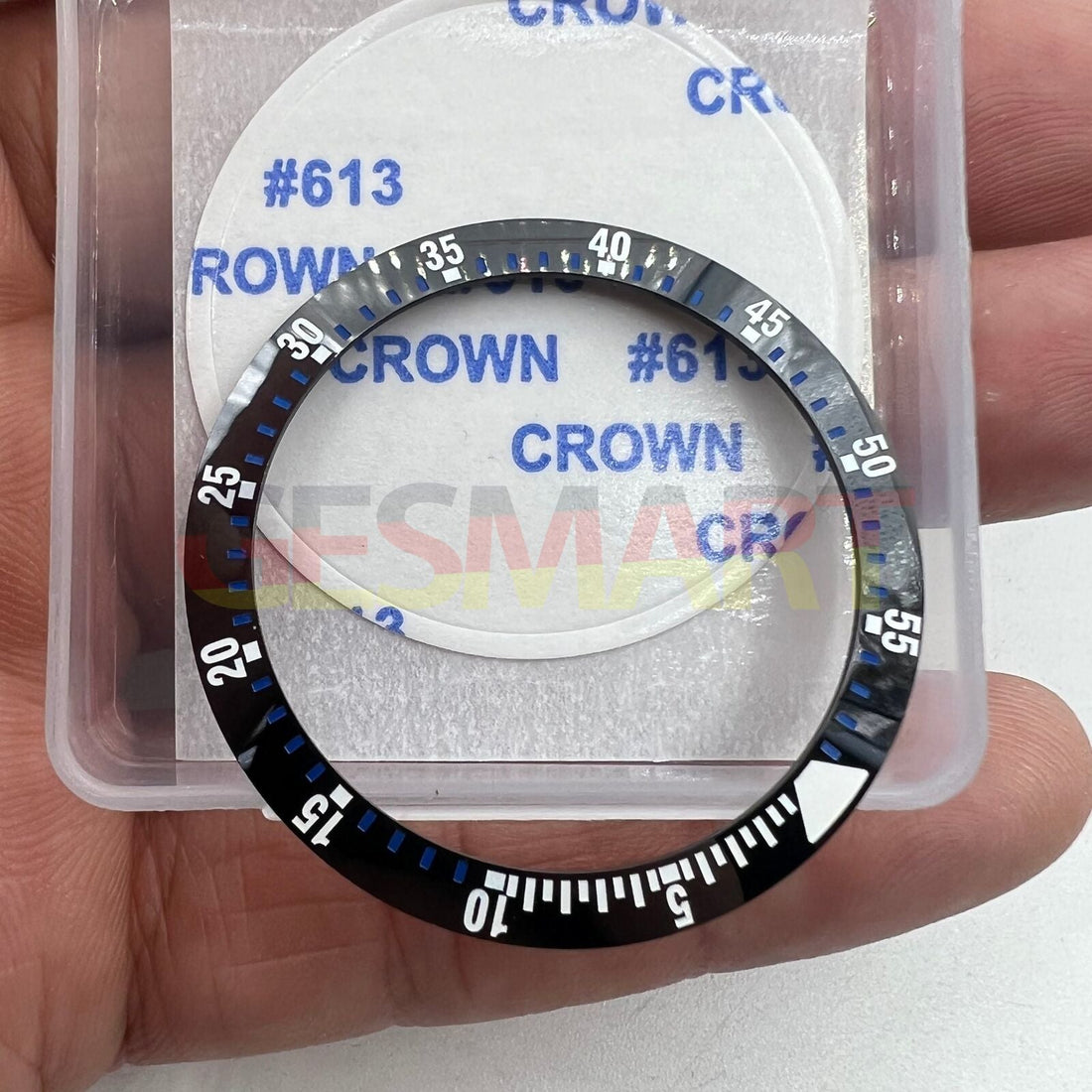 Black ceramic watch bezel insert with blue graduation, 38mm/30.5mm, durable parts for watch repair.