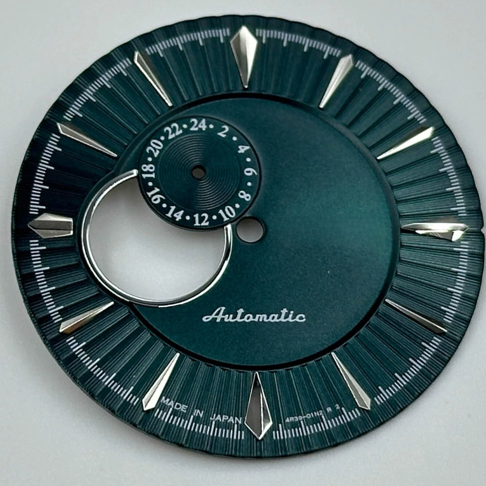 Dark green 35mm silver nail dial for NH39 movement, perfect for modified diving watches.