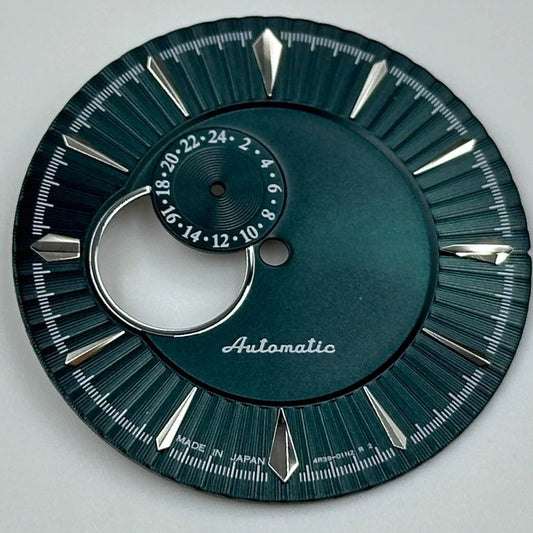 Dark green 35mm silver nail dial for NH39 movement, perfect for modified diving watches.