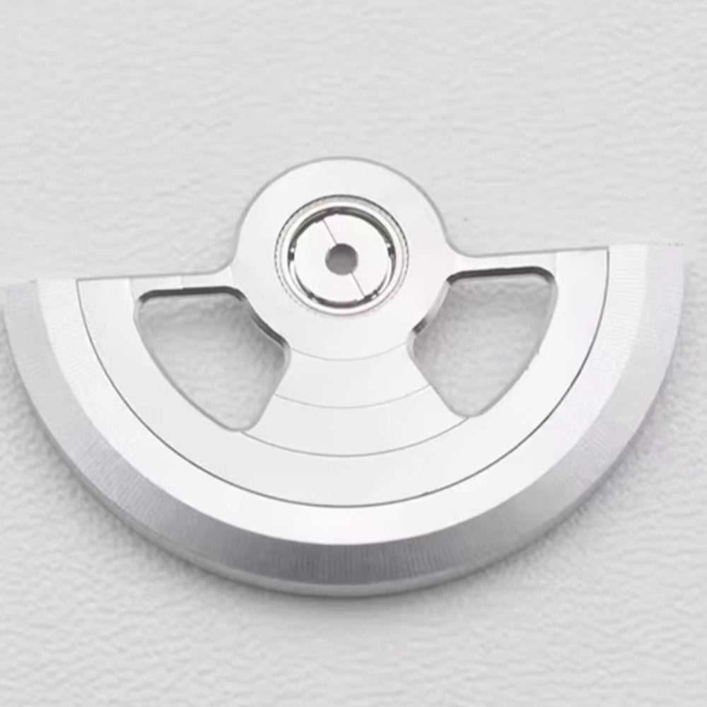 Silver modified hollow Geneva-style rotor oscillating weight for NH35 NH36 watches, enhancing movement precision.