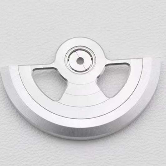 Silver modified hollow Geneva-style rotor oscillating weight for NH35 NH36 watches, enhancing movement precision.