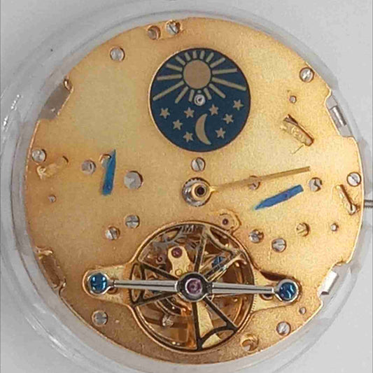 Shanghai Golden Tourbillon watch showcasing mechanical movement with small seconds at 3, 6, 9, and 12 o'clock.
