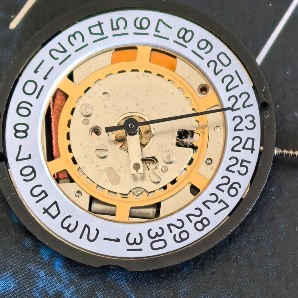 Swiss Part Ronda 315 quartz watch movement with date display at 3 o'clock, single calendar feature.
