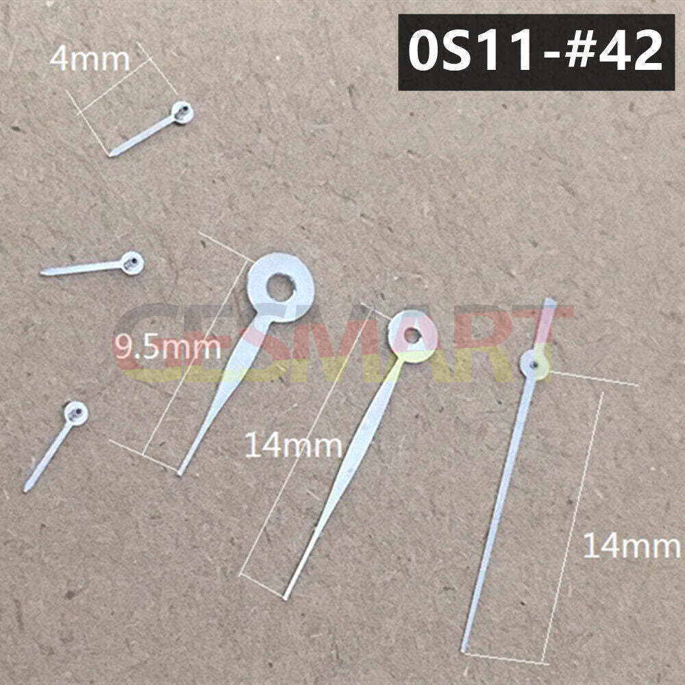 14mm silver long arrow watch hands with no lume, compatible with Miyota 0S11 movement.