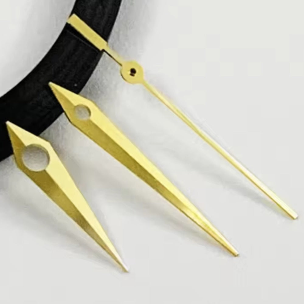 Golden watch hands set for NH34/35/36/38/39/72 movements, precise fit.