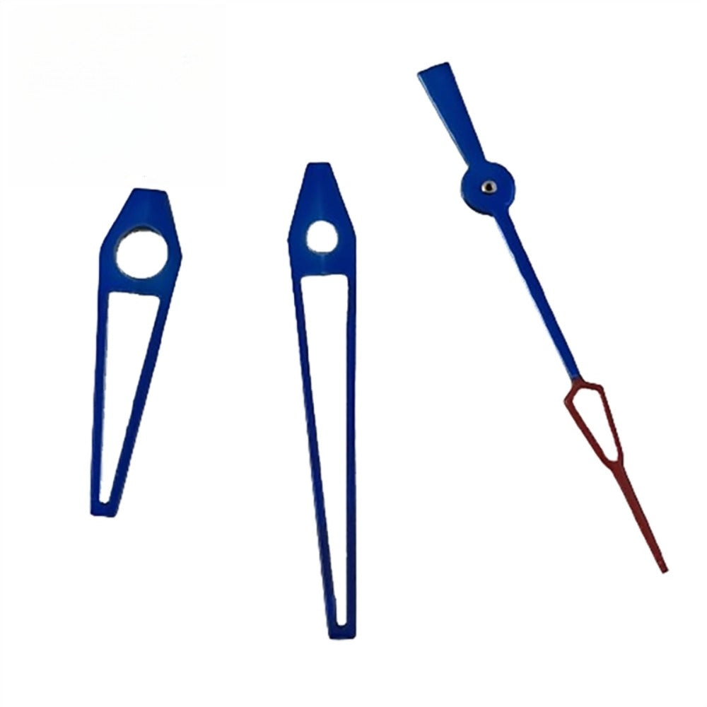 Blue Trim Lume Blue and Red Tip Second Hands set for ETA2836, 2824, PT5000 watches
