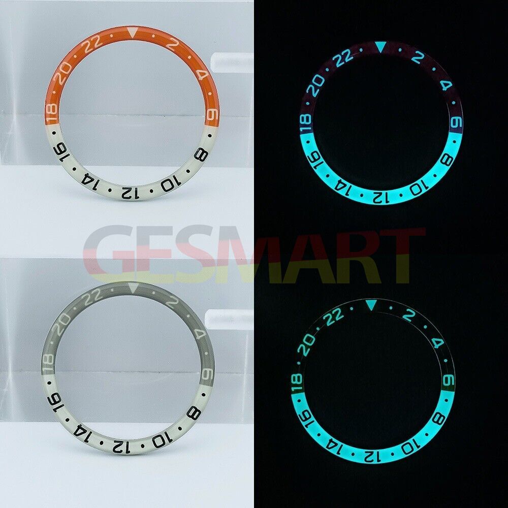 38mm dark orange and grey resin alloy watch bezel with blue lume for SKX007 SKX011 models.