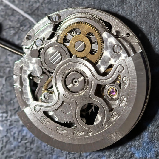 Hollow Hangzhou 2189 automatic watch rotor with silver finish and 3-hand mechanical movement by China Made