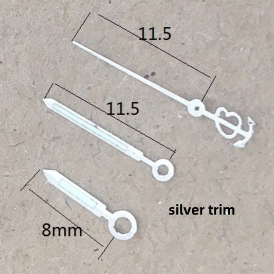 Silver trim green lume watch hands for Seagull ST6 automatic mechanical movement, precise and luminous.