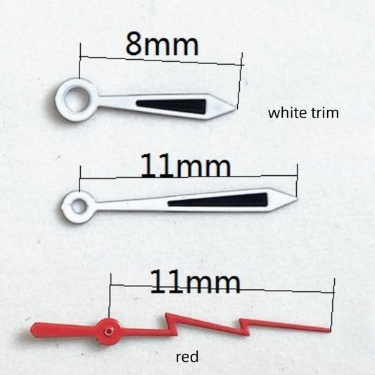 White painted BlackWatch hands set, 11x11x8mm, for Ronda 515 quartz movement, precise timekeeping accessory.