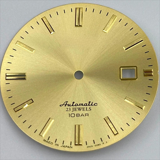 Golden watch dial with no lume, 34mm size, modified for NH35/NH36 movement by Golden Nail brand.