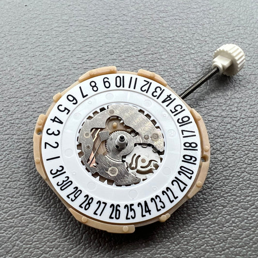 Sunon SP28 quartz watch movement with three hands and date display at 6 o'clock