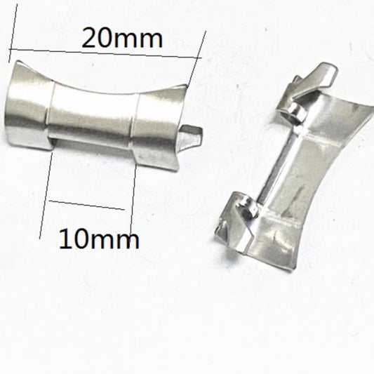 Polished 20x10mm silver steel curved end links with spring bars for watch straps