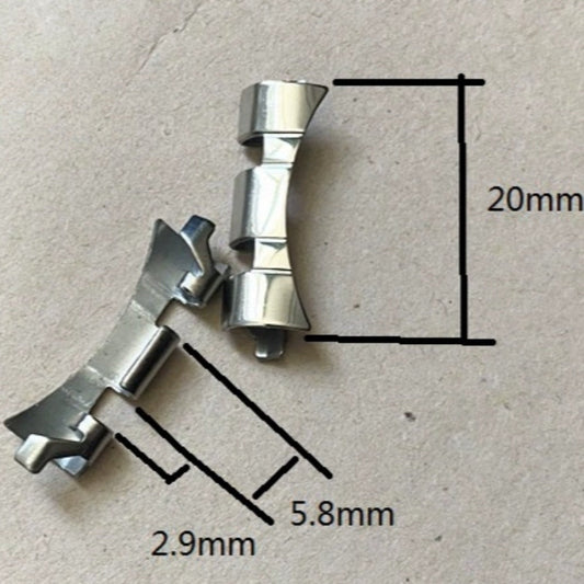 Silver stainless steel curved end links with spring bars for watch bands, 2.9x5.8x20mm, brand #355.