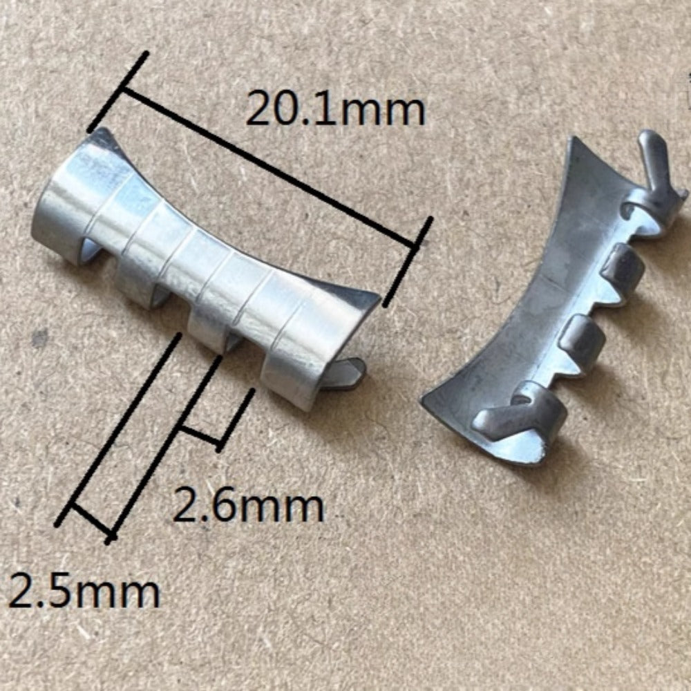 Silver curved end links for watch band strap, 2.6x2.5x20.1mm, durable spring bars #1029