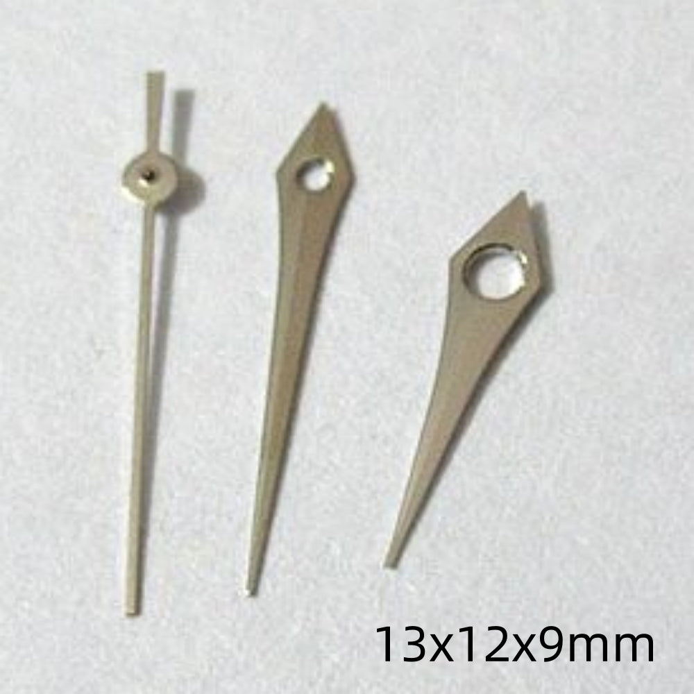 Silver arrow-shaped watch hands set for Miyota 2035/2115/2105/2305 movements.