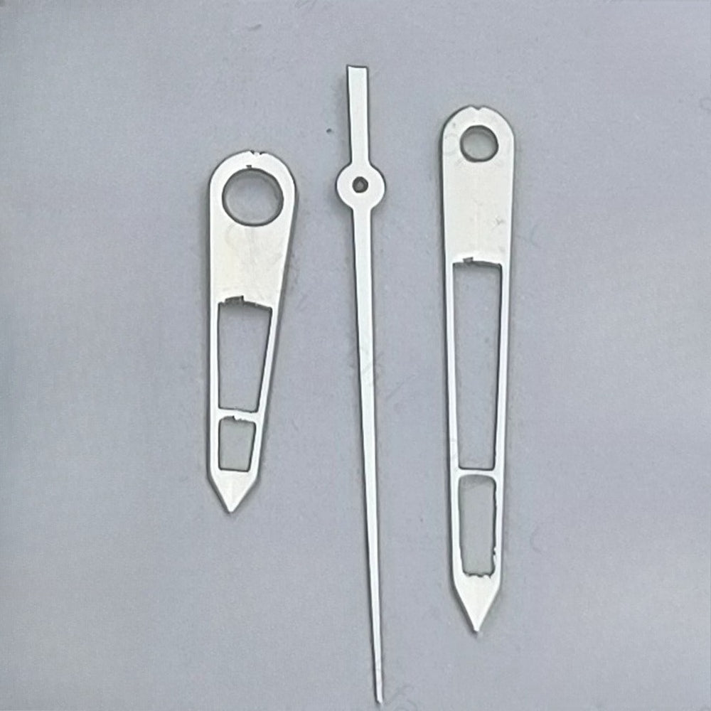Silver hollow watch hands with 8x12x12mm size, compatible with NH35 NH38 movements, sleek design by [Brand Name].