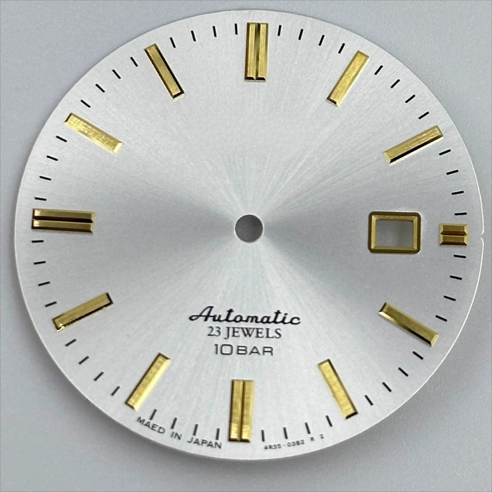 Golden Nail No Lume 34mm silver watch dial for NH35 NH36 movement, sleek and modern design.