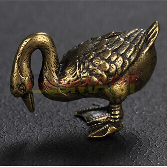 Hand-carved vintage solid copper goose trinket, detailed bronze figurine