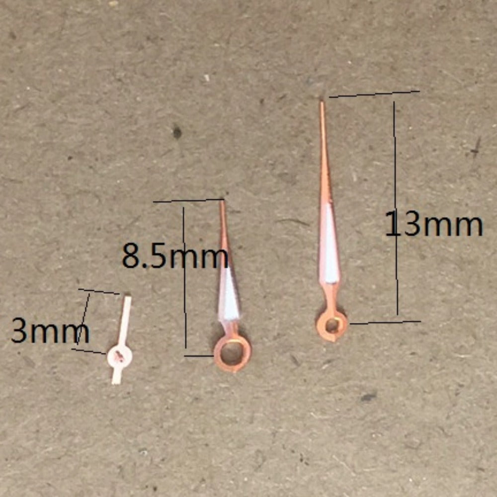 Rose gold lume arrow shape watch hands, 13mm, compatible with Miyota 2035 Quartz
