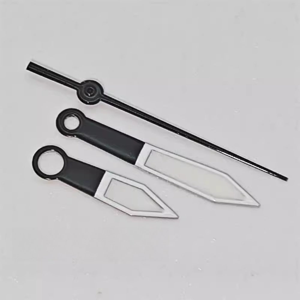 White and black trim lume hands set for ETA 2824 2836 NH35 NH36 Miyota 8215 8205 movements, ideal for watch repairs.