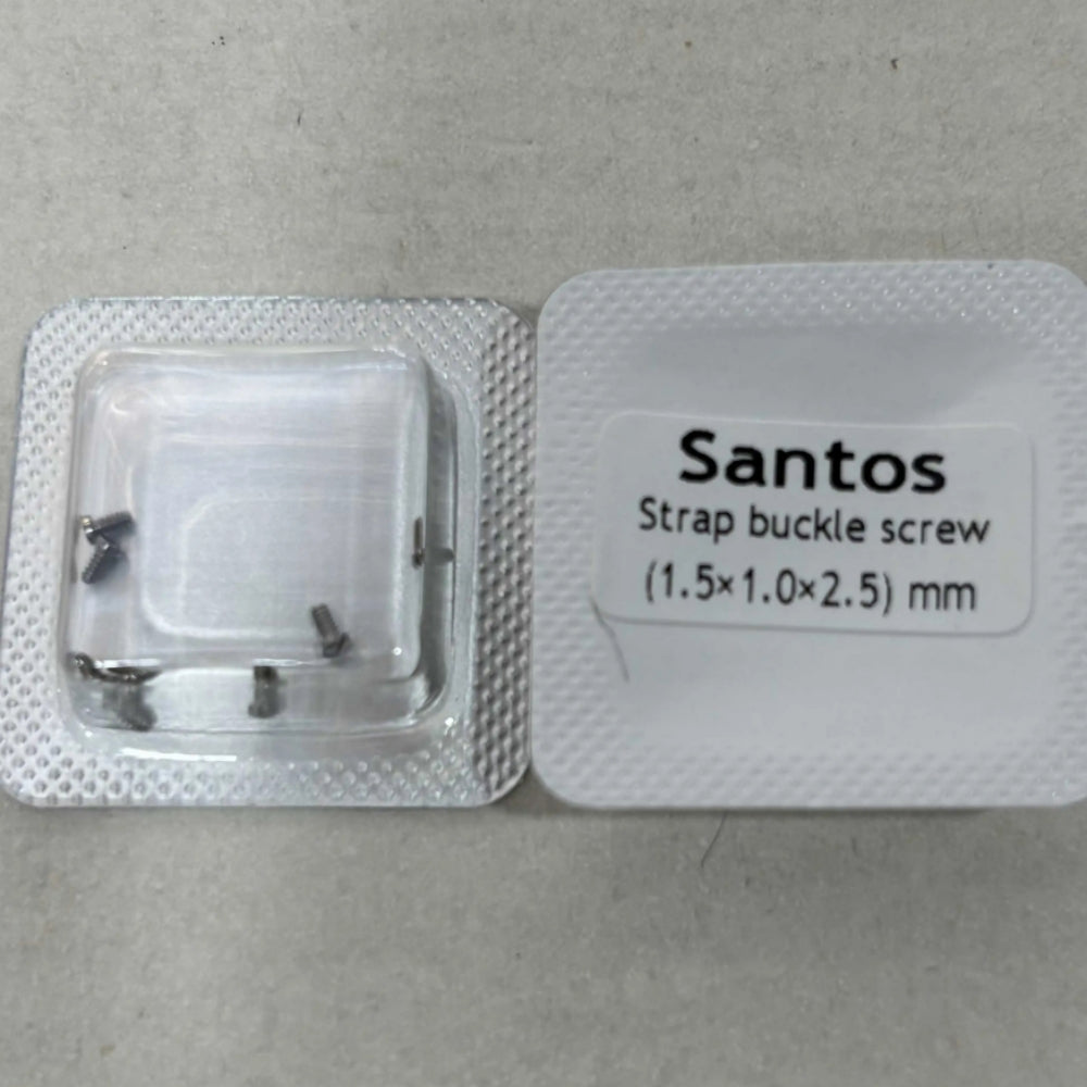Precision 1.5x1x2.5mm buckle screws for Santos watch case back repair, durable replacement parts.