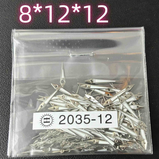 Set of 100 silver trim arrow-shaped watch hands, 12mm, compatible with Miyota 2035 2115 PC21 movements.