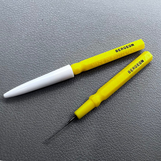 Swiss Bergeon 30102-D yellow watch dip oiler for precise oil application on watch parts.