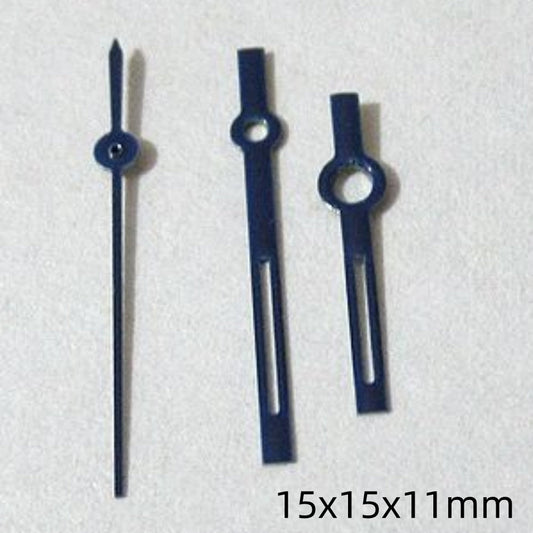 Dark blue painted hollow watch hands set, 15mm, for Miyota 2035 and 2305 movements, brand-quality precision.