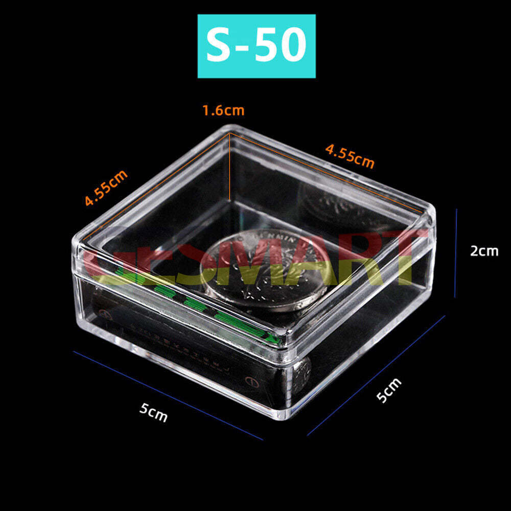 1. Set of 10 transparent 50x50mm square PS toolbox storage cases with lid and base for organizing small accessories.  