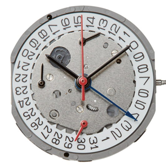 Miyota FS16 Japan quartz watch movement with date display at 3 and 6 o'clock, Japan made.