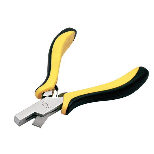 Horotec MSA11.105 pliers cutting and notching leather watch straps for precise accessory customization.