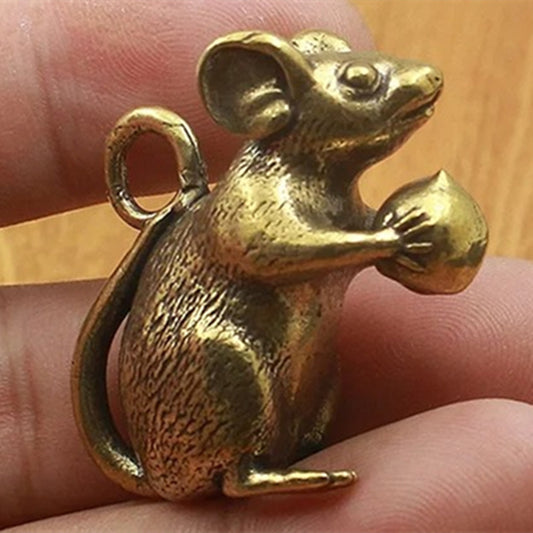 Solid copper vintage mouse figurine by Peach Trinket, hand-carved bronze model with detailed craftsmanship.