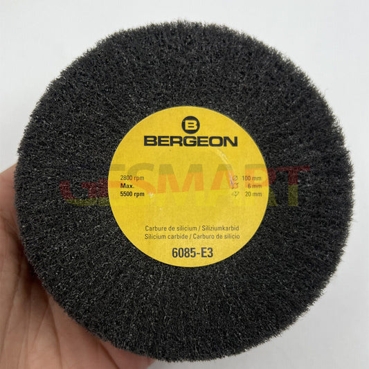 Bergeon 6085-E3 fine abrasive satin finishing wheel for precise watch metal polishing.