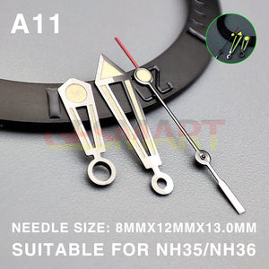 Yellow Lume Silver Trim Hollow 13mm Watch Hands for Miyota NH35/NH36/NH38