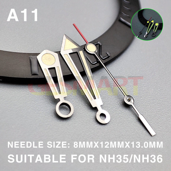 Yellow Lume Silver Trim Hollow 13mm Watch Hands for Miyota NH35/NH36/NH38