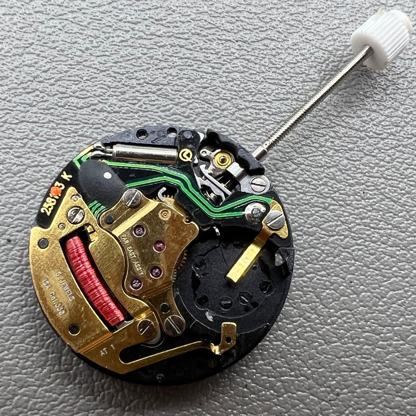 Swiss ISA 338 quartz movement watch with date at 6 o'clock, three-hand model.