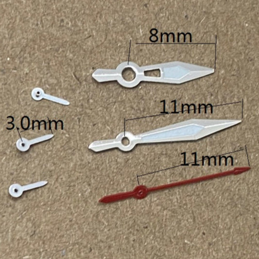 Silver trim red second hand with green lume, compatible with Miyota JS15 quartz watches, precise timing accessory.